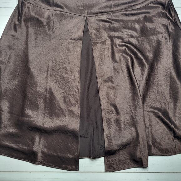 Madewell Satin Sleeveless Maxi Slip Dress V Neck Carob Brown Front Slit XS 2 - Picture 8 of 10